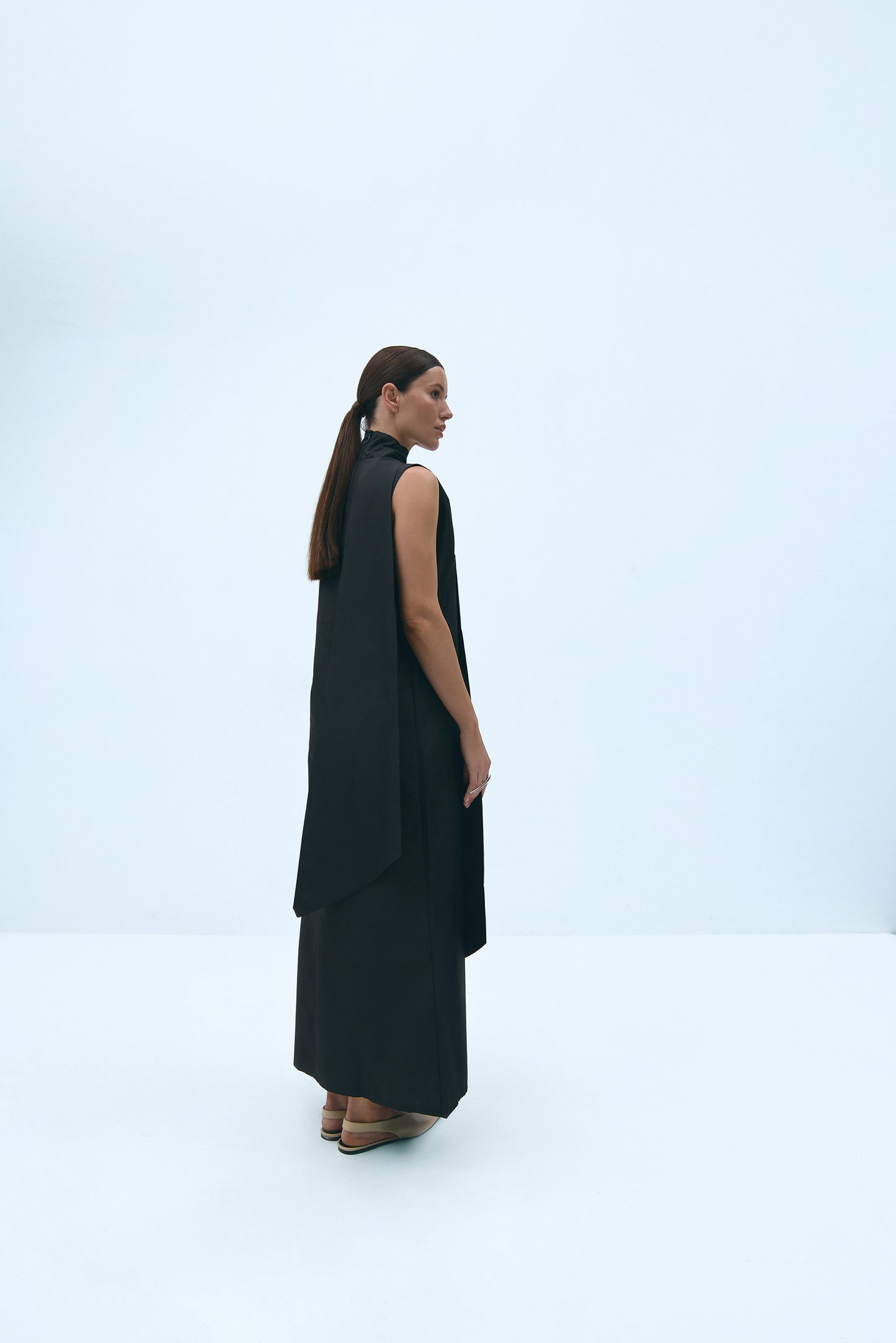Black maxi dress with scarf