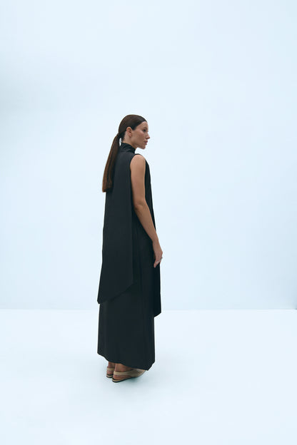 Black maxi dress with scarf