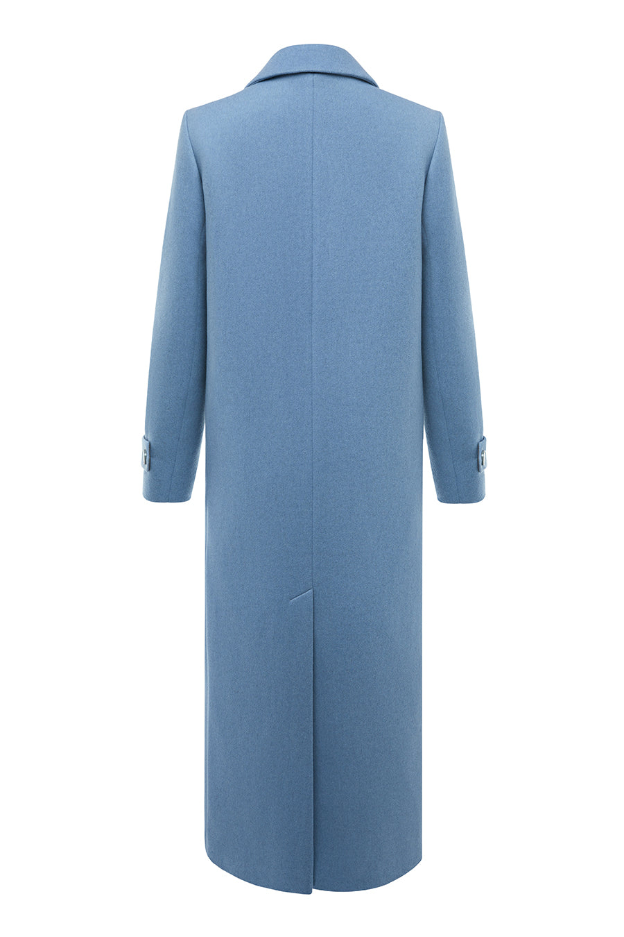 Double-breasted blue maxi coat