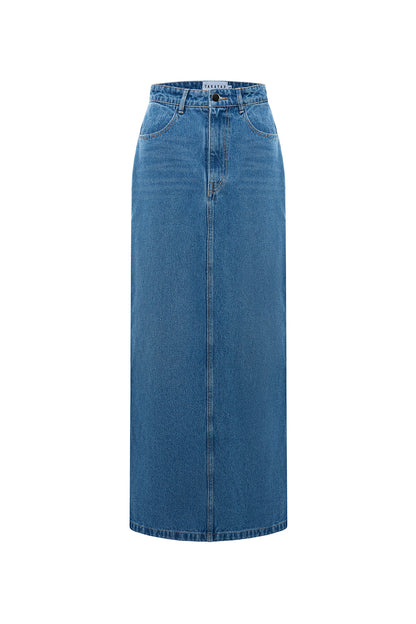 Denim maxi skirt with zipper