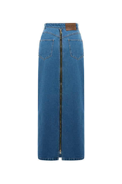 Denim maxi skirt with zipper