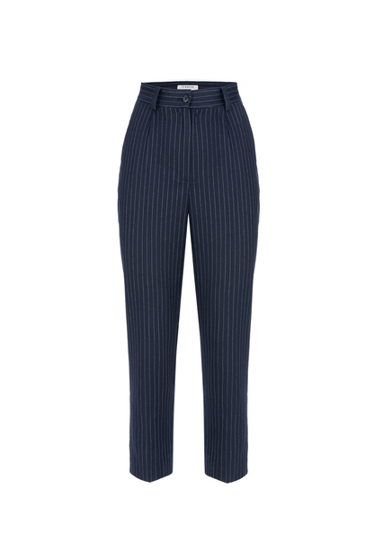 High waisted blue striped trousers